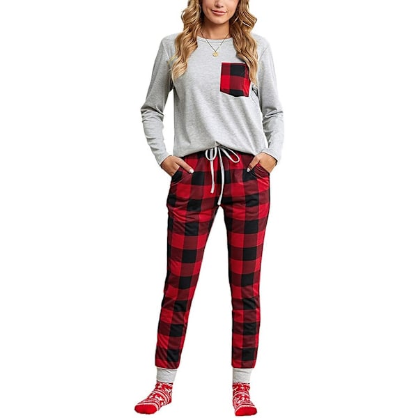 Dams julpjamas, långärmad pyjamasuppsättning, tvådelad sovkläder,