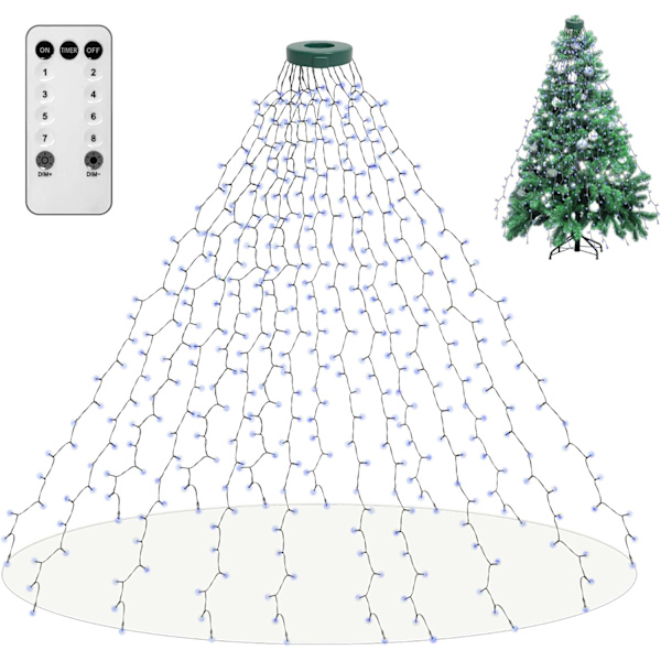 Julgransbelysning med 400 LED-lampor, julgransbelysning med minnesfunktion och 8 lägen, 6,6 fot x 16 rader ljusslingor med fjärrkontroll