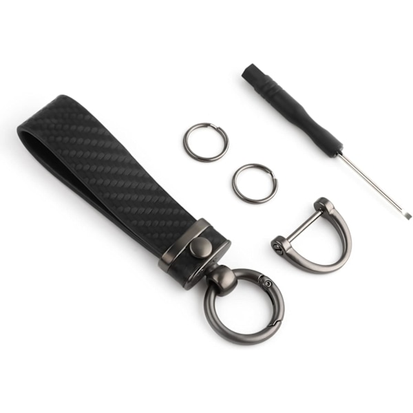 Carbon Fiber Car Keychain with Swivel D-Ring and Screwdriver