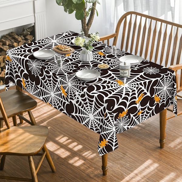 Halloween-duk 60x84 tommer rektangulær, Spier Web Pattern Cobweb Scary Theme Vaskbar Duk for Fest Piknik innendørs ecor Svart 60×8 Svart