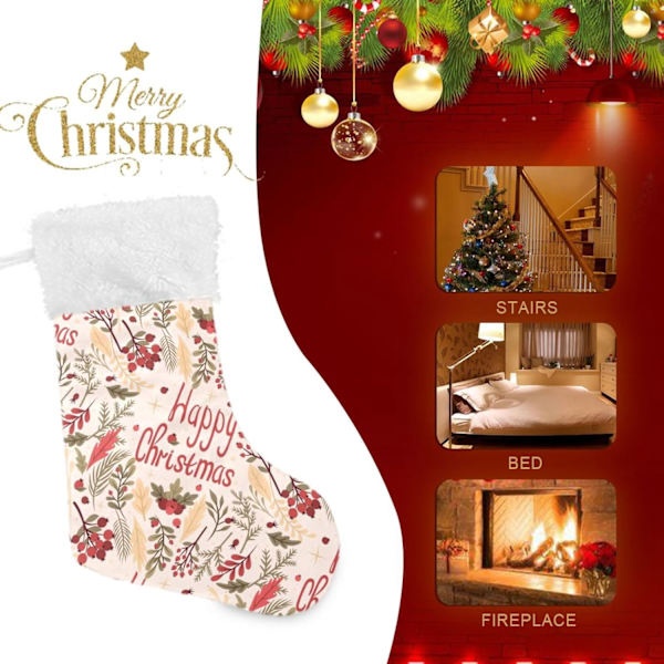 Jule-Strømpe, Personlige Jule-Strømper 2-pak Merry Christmas Floral 45,7 cm Jule-Strømper Hængende Ornament Pejs til Trædekoration