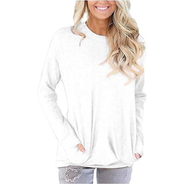 Dam tröjor höst pullover tröjor casual lös passform tunika topp bekväm söt sweatshirts långärmad crewneck t-shirts m7 white X Large