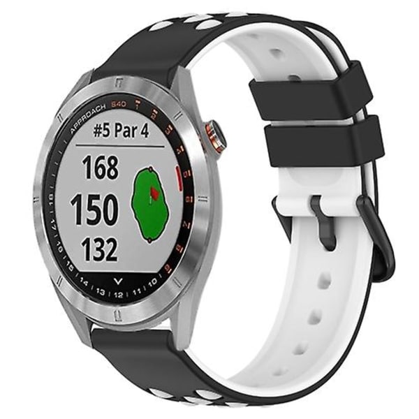 For Garmin Approach S40 20mm To-farvet Porøs Silikone Urrem YXS Black-White