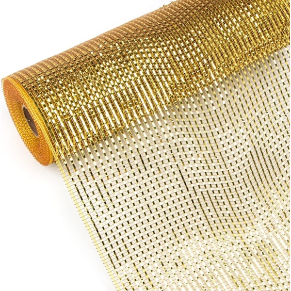 Guld Metallic Mesh Bånd, 10 tommer x 30 fod (10Yard), Guld med Guld Deluxe