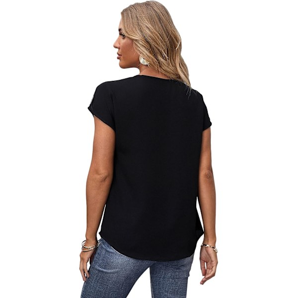 Kvinners Polka Dots Kontrast Mesh Flaggermus Korte Ermer Skjorte Bluse Topp