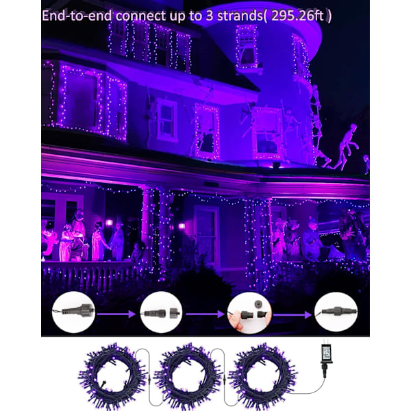 Lilla Halloween-lys, 2-pakning 78,74 fot 240 LED Halloween-lyssnor, plugg inn Halloween-minilys koblingsbar, 8 moduser utendørs Halloween