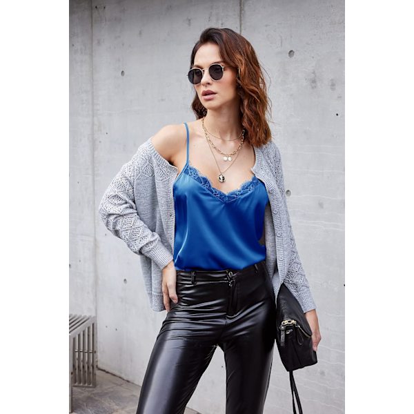 Kvinders 2 stk. Silke Satin Cami Lace Top Spaghetti Stroptank Top Basic Camisole