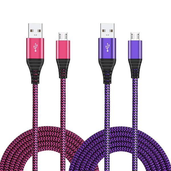 Micro USB-kabel 10FT, 2-pack lång nylonflätad Android USB-laddare