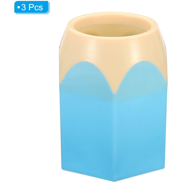 Pennhållare, 3-pack pennhållare för skrivbord söta plast pennhållare för skrivbord pennhållare kopp arrangör pennhållare, blå blå blå