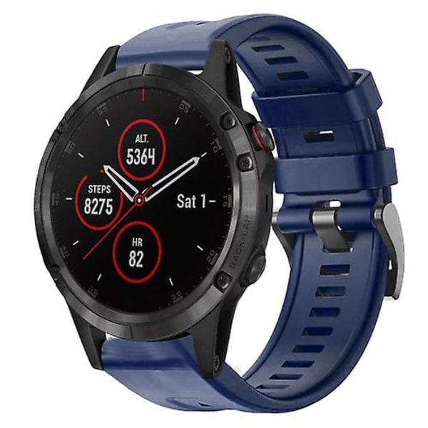 Til Garmin Fenix 5 Plus Metal Spænde Solid Color Silikonurrem FVH Midnight Blue
