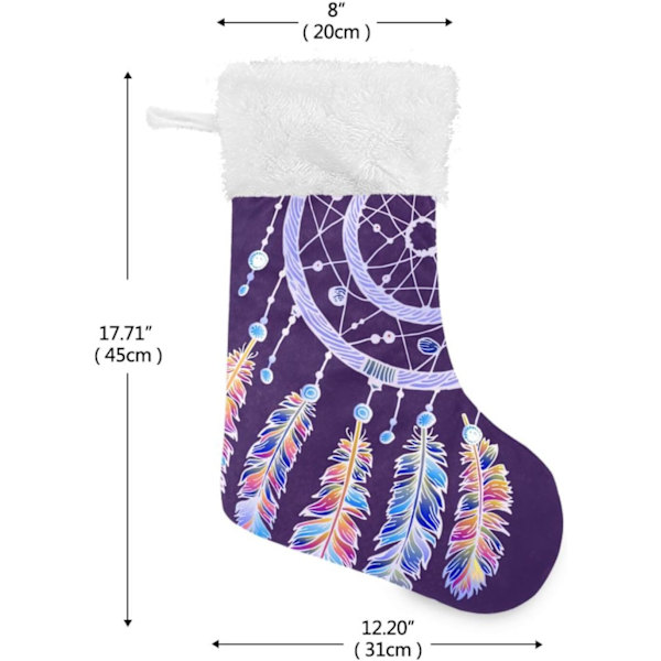 Jule-Strømpe, Personlige Jule-Strømper 2-pak Lila Drømmfangere Fjer Boho 45,7 cm Jule-Strømper Hængende Ornament Pejs til Træ