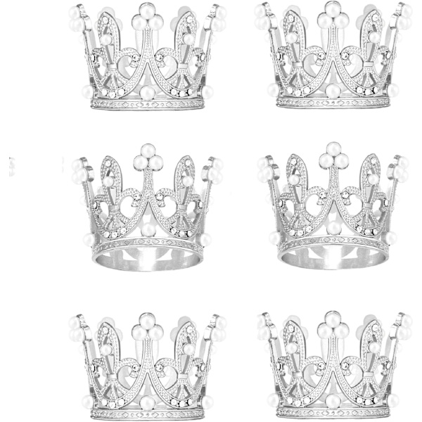 Elegant Perle Krone Servietringe Sæt af 8 Sølv Krystal Rhinestone Forår