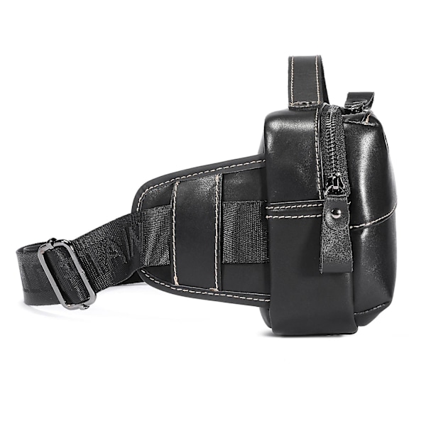 Retro midjeväska i toppskiktsläder, bröstväska, crossbodyväska för resor, vandring, affärsresa Black