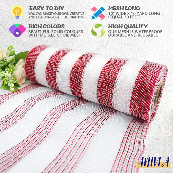 Deco Mesh Bånd, 10 tommer x 30 Fod Hver Rulle Metallic Folie Mesh Bånd til
