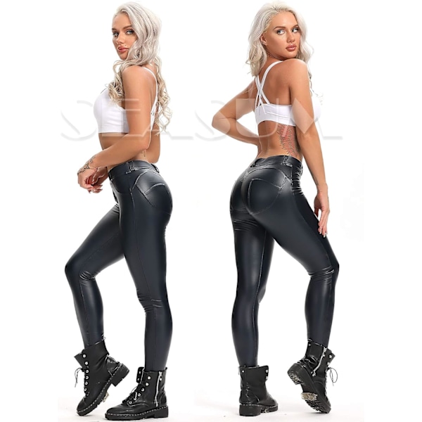 Kvinnors Leggings i konstläder Byxor PU Elastiskt formande höft