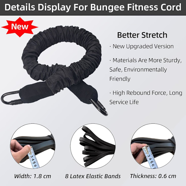 Bungee Fitness Crd, Ny Bedre Stretch Late Yga Bungee Tilbehør til Bungee Fitness Udstyr, Heavy Duty Resistance Rpe,Bungee Træning Sort