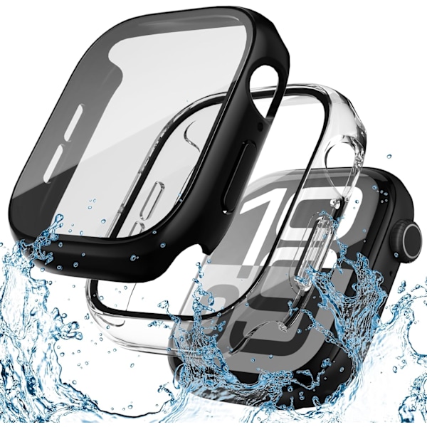 【2-pakning】 2 i 1 Vanntett etui for Apple Watch skjermbeskytter 46 mm Series 10 tilbehør med herdet glassfilm beskyttende front og PC-støtfangerdeksel