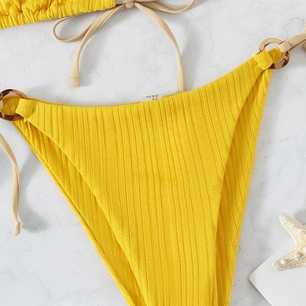 Kvinde Trekantet String Bikini Ribbet O Ring Binde Side Todelt Badetøj