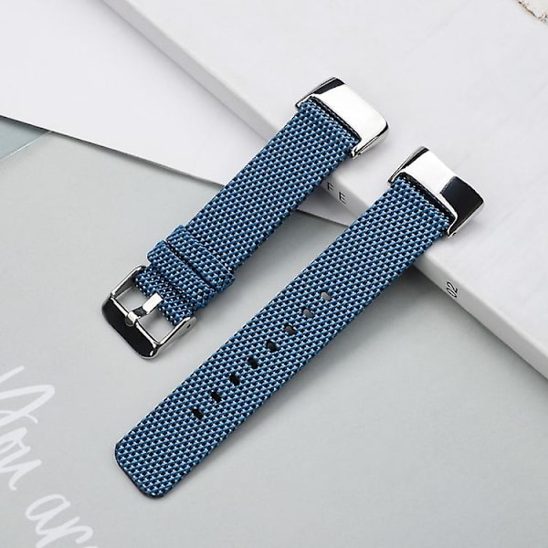Til Fitbit Charge 5 Nylon Lærred Rem JRT Blue