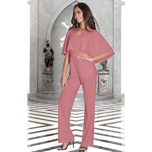 Dam långbyxor Cape kortärmad V-ringad fickor Jumpsuit Romper