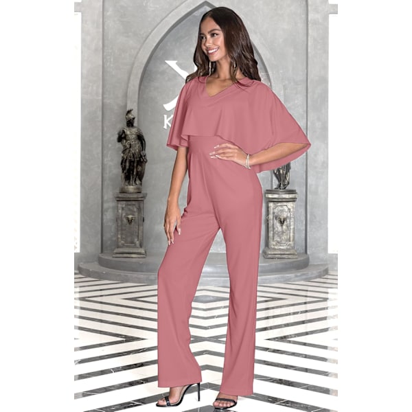 Kvinners lange bukser Cape kortermet V-hals lommer Jumpsuit Romper