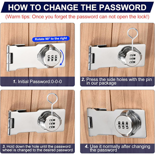 Hjemmeskab Password Låsehasp Låse Kombination Latch med 3-cifret Password Sikkerhedslås Lås Anti-tyveri Nøglefri Latch Lås til Skuffe