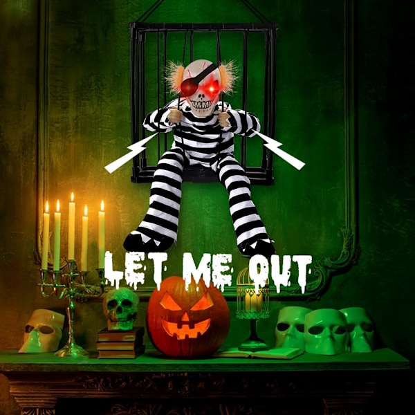 Animert Halloween-hengende spøkelseshengende dekorasjonsrekvisitt med skummel lyd Lyd- og berøringsaktivert sensor Animert Halloween-dekorasjon Fange