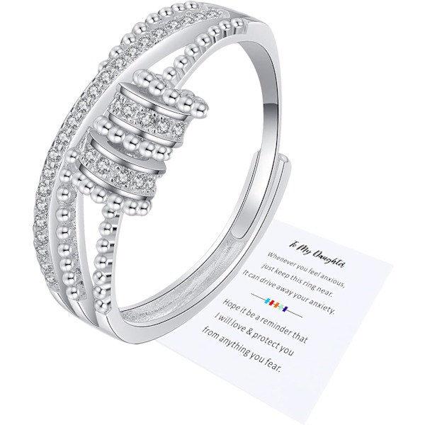 Sølv Zirconia Spinner Ring - Justerbar Afspændingsring