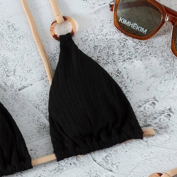 Kvinnors Triangel String Bikini Ribbad O Ring Tie Sida Tvådelad Baddräkt