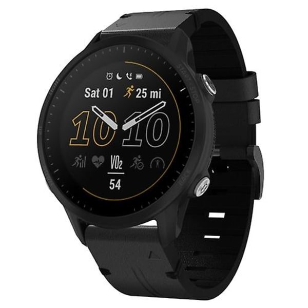 För Garmin Forerunner 955 22mm Läder Stål Spänne Klockarmband NOV Black