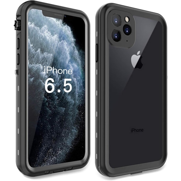 iPhone 11 Pro Max Vanntett Robust Deksel - Slank Design med Innebygd Skjermbeskytter, Støtsikker, 6.5\" (Svart&Grå) Svart&Grå iPhone 11 Pro Max
