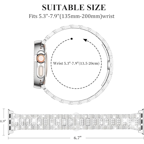 Bling-stilfulla band kompatibla med   Watch Band 45mm 44mm 42mm 41mm 40mm 38mm för kvinnor, Sött metallarmband med skyddande fodral