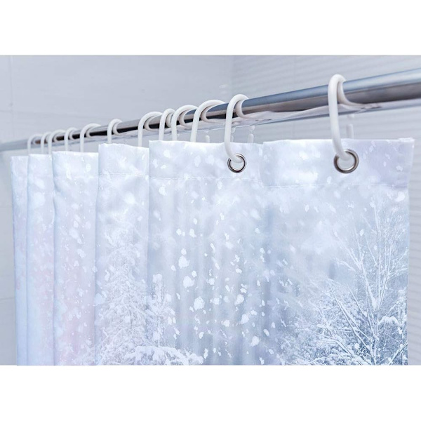 Vintertema Merry Christmas Duschgardin Set (183x183 cm) med 12 kroker