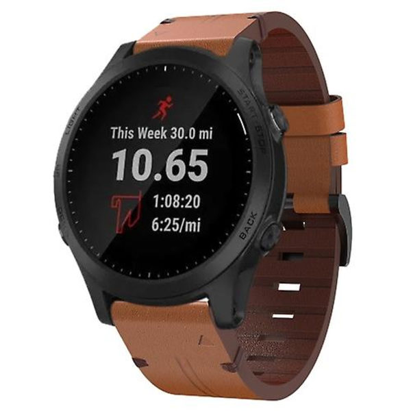 För Garmin Forerunner 945 22mm Läder Stål Spänne Klockarmband UVU Brown