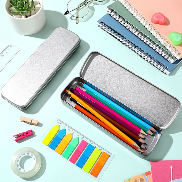Pcs Metl ncil Box Bck to hool Gift ncil Cse Tin ncil Box Metl ncil Cse hool Supplies n Holder Empty Hinged Stinless Steel Box