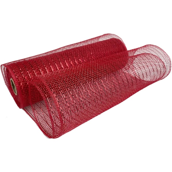 10\" Röd Nätband 10 Yards Dekor Polypropylenband med Metallfolie för