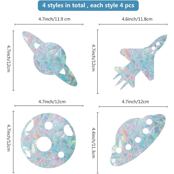 16 stk. Planets vindusklistremer i kollisjonsrommet Regnbue vindusdekaler for fugleslagklistremer Ikke-klebende prismatisk vinylfilm for skyvedører