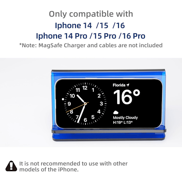 Laddningsställ Kompatibelt med MagSafe-laddare - Akryl Magsafe-docka för iPhone 14, 14 Pro, 15, 15 Pro, 16, 16 Pro, Svart Laddarhållare, Designad för