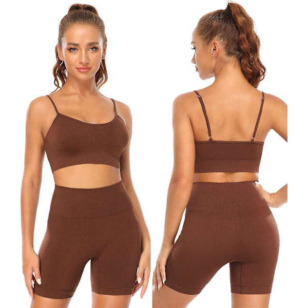 Sömlösa träningsset för kvinnor 2-delade outfits hög midja yogashorts