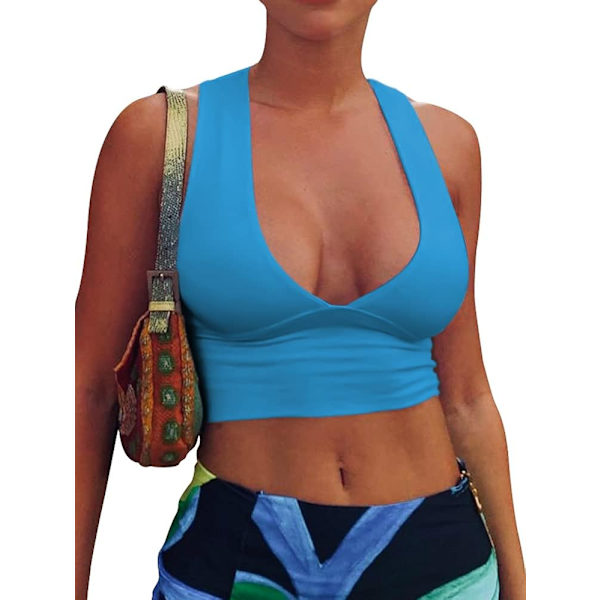 Sexy Crop Tops for Women Deep V Neck Back Cutout Sleeveless Plunge Racerback