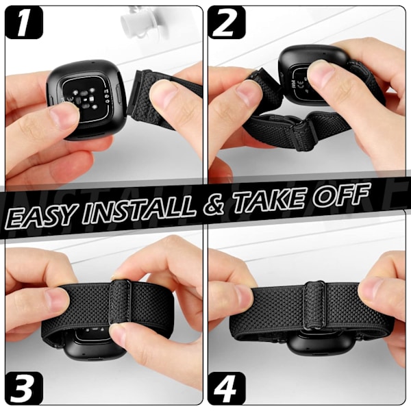 Elastiska nylonband för Fitbit Versa 4 - 3-pack ersättningsband