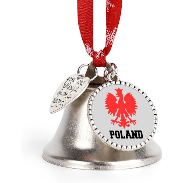 Fantastisk Eagle Crest polsk flagga silverklocka prydnad julgransklockor med rött snöre metall julgranshängande dekorationer för semesterfest  vinge