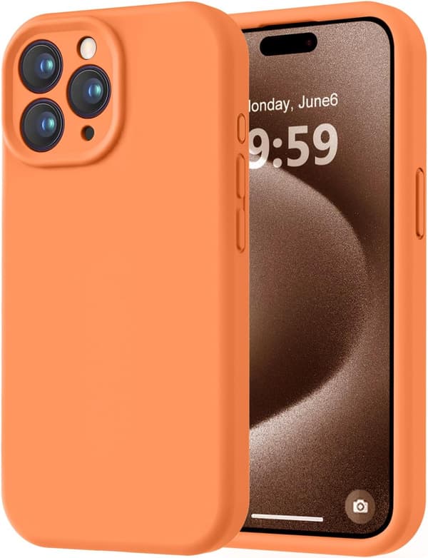 Premium silikonecover til iPhone 15 Pro Max med mikrofiberfor, stødsikkert - Orange