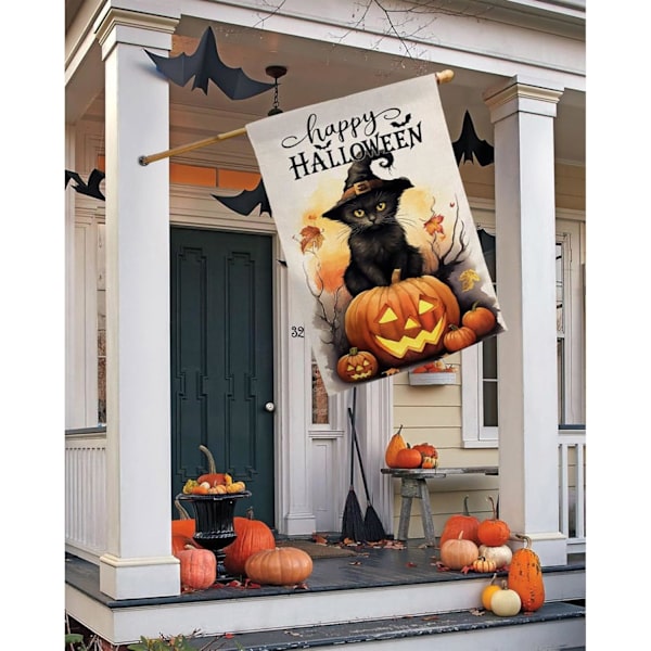 Halloween Kat Have s 28x40 Dobbeltsidet Happy Halloween Efterår Græskar Dekoration Til Hjem Udendørs Sjov Have Sækkestof s Efterår Have  Sort-2 Sort-2