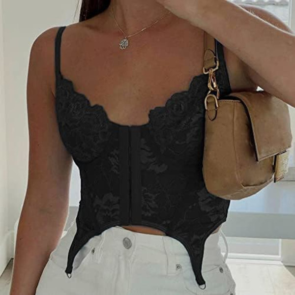 Estetiska spetskorsetttoppar för kvinnor Spaghetti Strap Backless Camisole Corset