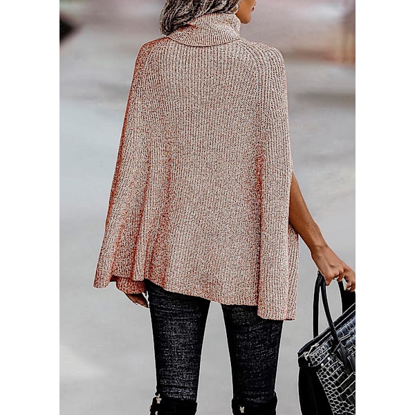 Dam Poncho Tröja med Hög Hals Höst Vinter 2023 Mode Grovstickad Cape Wrap Tröjor Pullover Jumper Toppar Orange Red Large
