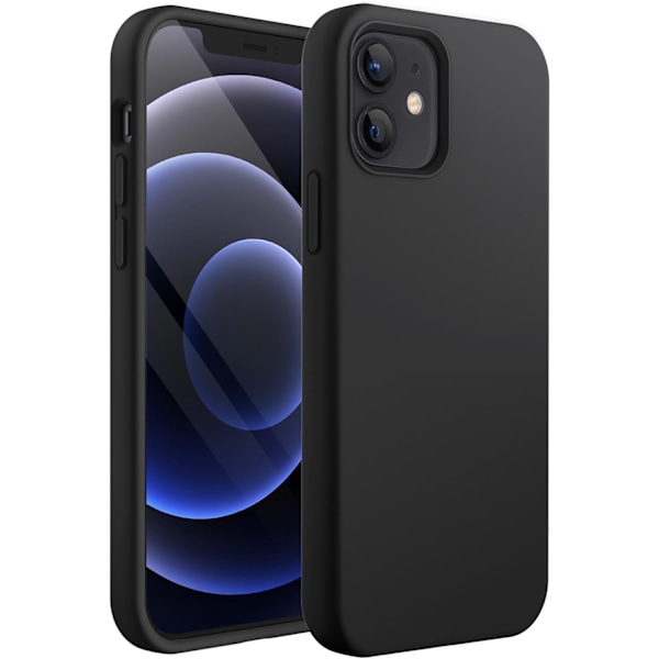 Silikonikuori iPhone 12 Mini 5.4-tuumaiselle, Silkinpehmeä Täyssuojaava Puhelinkuori, Iskunkestävä Suojus Mikrokuituvuorella (Musta) Musta