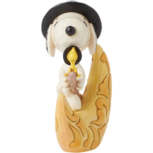 Enesco Peanuts af Jim Shore     Collection Witch Snoopy og Woodstock Flyvende Over Moon Figurine- Stenharpiks Håndlavet Malet Samleobjekt