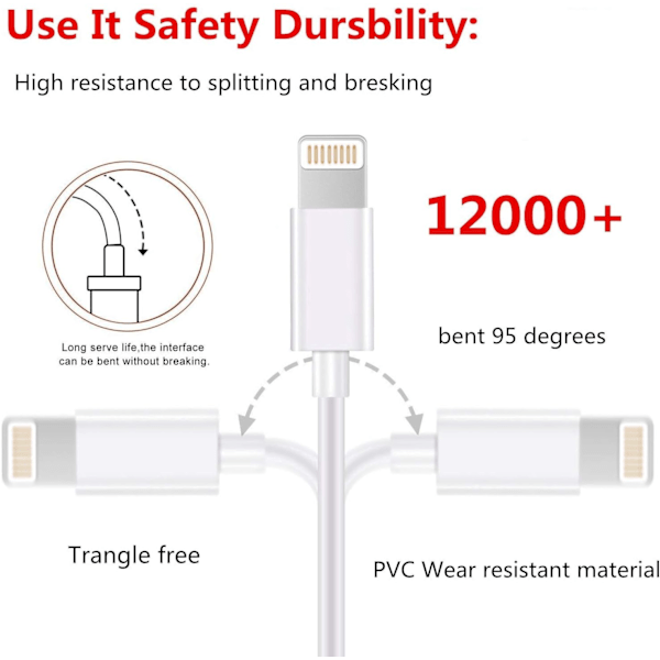iPhone-laderkabel 5-pakning 6FT USB hurtiglading synkroniseringskabel