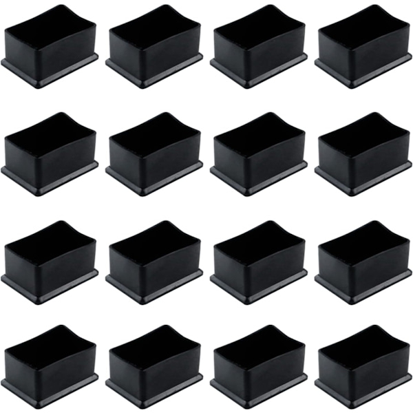16 stk 1-1/2\" x 2-1/4\" rektangulære møbelføtter av PVC-filt, bordstolbenfot-endehetter, deksler, beskyttere, svart svart 1-1/2\" x 2-1/4\" svart